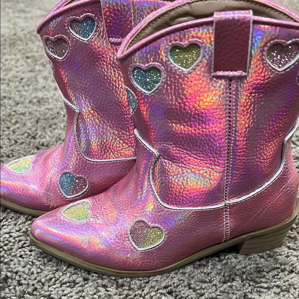Lola + The Boys Pink Glitter Heart Kids Boots